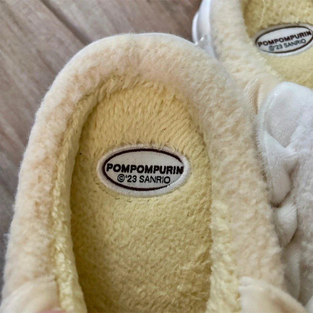 Sanrio Pompompurin Plush Mule Slippers Beige Bow Ruffle Womens US 6 EU